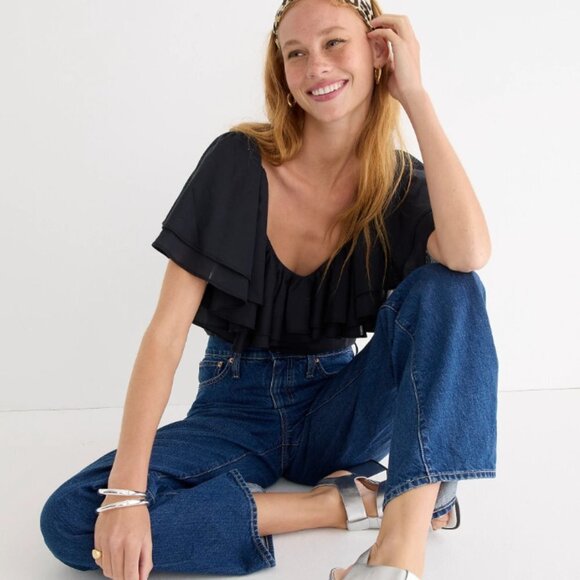 NWT Women J.Crew Petite High-Rise '90s Wide-Leg Jean in Antique Blue Wash Sz P32 - Picture 4 of 10